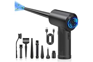 VANWOKE Souffleur Air Comprimé, 51000 TR/Min Dépoussiérants Puissants électrique,6000 mAh Batterie Plumeau à air électrique avec Lumière LED pour PC Duster pour Nettoyage PC, Maison pour Animaux domestiques