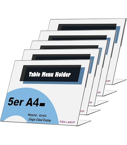 VITAdisplays Lot De 5 Supports En T A4 En Plexiglas Transparent - Présentoirs Publicitaires De Table
