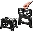 COOLBABY 1pc 22cm Tall Folding Step Stool, Lightweight Portable Step Stool, Sturdy Safe Stool, Open Easy With One Flip, For Kitchen, Bathroom, Bedroom, Indoor Outdoor (Black)