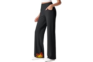 G4Free Thermohose Damen Winter Gefüttert Hohe Taille Winterhose Yogahose mit Taschen Weites Bein Freizeithose Warme Jogginghose
