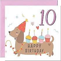 Tarjeta Cumpleaños 13 Años - Diseño Perro Salchicha - Tamaño 145x145 Mm - Fabricada En UK