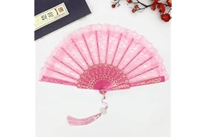 DUORIES Wachlarz ręczny, koronkowy, na wesele, styl vintage, składany, hiszpański wiktoriański, składany wachlarz do ochłodzenia latem, na wesela, urodziny, imprezę, Halloween, karnawał, do tańca, różowy