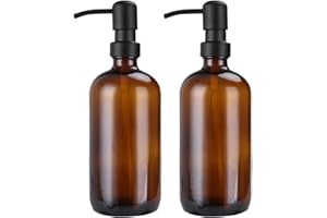 YOUNTHYE 2 dozowniki mydła 500 ml ze szkła, brązowy dozownik balsamu z pompką ze stali nierdzewnej, pusty dozownik do kuchni, łazienki, szamponu, płukanki, mycia ręcznego