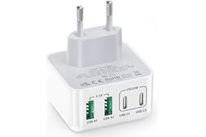 USB C Ladegerät, Aioneus 40W 4 Ports Mehrfach Ladegerät, Schnellladegerät PD 3.0 Power Adapter mit USB-C USB-A USBC Netzteil für iPhone 15 14 Pro Max 13 12 11 Mini SE XS XR 8,iPad, Samsung, Handys