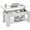 CLIPOP Lift Top Coffee Table Wooden Sofa Side Tea Table with Hidden and Open Storage Shelf, Extendable Center Table for Living Room