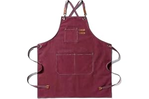 Gaf Nuncew Delantales de barbacoa para hombre, delantal de trabajo práctico, delantal de trabajo con bolsillos con tirantes ajustables para peluquero, cocina, jardinero, morado, L