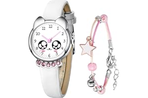 KDM Orologio Bambina Set Orologio da Polso Ragazze per Bambini Analogico Quarzo Impermeabile Sportivo Tempo Insegnante Elegante Pelle Orologi Bambina Ragazzi Ragazze
