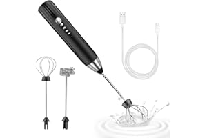 EBUYFIRE Spieniacz do mleka ładowany przez USB, elektryczny ręczny spieniacz do mleka, 3-biegowa pianka mleczna z trzepaczką do jajek, do kawy, matchy, gorącej czekolady, kremu, sosów, ciast, ze stali
