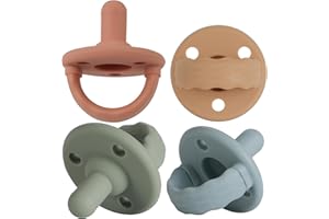 LOVE DEPOT Soother 4 Pack, Cherry Shaped Nipple, Food Grade Silicone Newborn Up Dummy Pacifier with Handle & 3 Holes for Added Safety (Sage+Ether+Muted+Apricot)