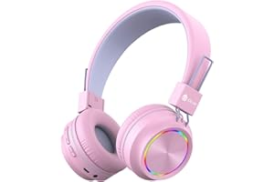 iClever Bluetooth - Auriculares para niños, Luces Coloridas con micrófono, Control de Volumen, Plegable, Auriculares para niños en Oreja para Escuela