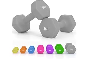 SPORTNOW Hex Dumbbells, Neoprene Weights Pair with Non-Slip Grip, Home Gym Fitness Training Equipment, 2 x 1.5kg, 2 x 2kg, 2 x 3kg, 2 x 4kg, 2 x 5kg, 2 x 6kg, Pink, Purple, Green, Blue, Orange, Grey