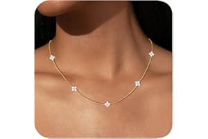 Aidenn Halskette Damen Gold mit Cubic Zirkonia Vierblättriges Kleeblatt 925 Sterlingsilber Silber Kette für Mädchen,Goldene/Silver Stapelbare Halskette Vierblättriges Kleeblatt Schmuck Geschenk