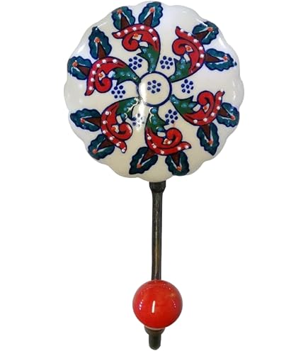 Patère Murale En Céramique Peinte à La Main - Design Floral Vintage - Pour Manteaux, Chapeaux, Serviettes - Diamètre 8,5 Cm - 6