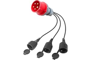 LOYALAEU CEE Adapter Starkstrom Verteiler 400V 16A Stecker auf 3X Schuko Kupplung Verlängerungskabel IP44 – Camping Stromadapter für Caravan, Baustelle, Industrie & Außenbereich