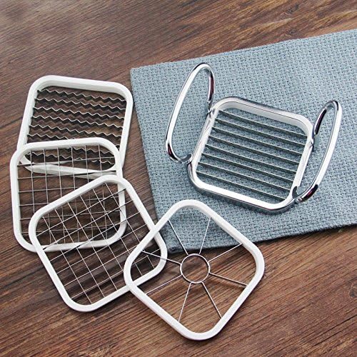 Apple Slicer and Corer Interchangeable Stainless Steel Metal Blades - 5 in 1 Apple Slicer Potato Slicer Cutter for French Fries-8 Apple Wedge Slices or 8 or 36 or 64 Potato Slices and 8 Crinkle Potato Slices