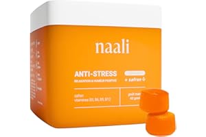 Naali Anti-Stress – Gommes Safran, Vitamines B3, B6, B9, B12 – Réduction du Stress et Anxiété, Humeur Stable et Énergie – 42 Gommes (ANCIEN FORMAT) Sans Sucre, Goût Mangue