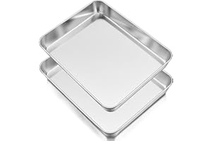 Oven Baking Tray Set of 2, Homikit Deep Cake Tins Stainless Steel Baking Sheet Pans, Rectangle Traybake Tin for Cake Lasagne Flapjack, 31.5x24.8x5cm, Healthy & Safe, Brushed Finished & Dishwasher Safe