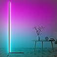 RGB Corner Floor Lamp, Color Changing Modern Lamps, 140CM Tall Standing Lamp with Remote Controller Metal Colorful Lamps for Living Room, Bed Room, Gaming Room, Black (Dark Black)