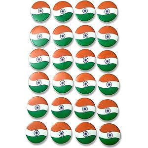 Nimida Indian National Flag Round | Metal & Plastic | Lapel Pin/Brooch/Badge | Size 4.5 cm | Pack of 24