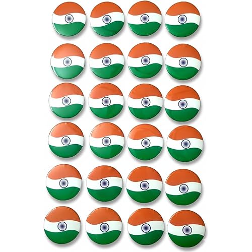 Nimida Indian National Flag Round | Metal & Plastic | Lapel Pin/Brooch/Badge | Size 4.5 cm | Pack of 24