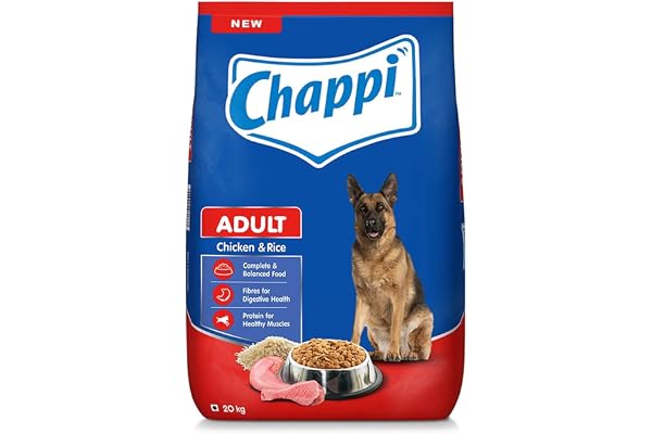 Chappi Adult (1+ Years) Dry Dog Food, Chicken & Rice, 20 kg, Complete and Balanced Food for Adult Dogs