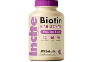 Incite Nutrition Biotin Hair Growth Support Supplement 12,000mcg - 400 Tiny 6mm Tablets (Full Year Plus Supply) - for Men & Women