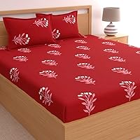 Home Ecstasy 100% Cotton Double bedsheets with 2 Pillow Covers Cotton, 140tc Floral red bedsheets for Double Bed Cotton…