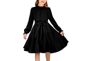 Arshiner Girls Dresses Elegant Winter Long Sleeve Swing Party Dress with Belt Dresses for Kids 7-15 Years