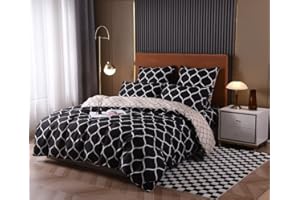 Luofanfei Bettwäsche Schwarz 135x200 4teilig Aesthetic Microfaser Bettwäsche Set Kariert Muster Modern Bettwäsche-sets Bettbezüge 135x200cm + Kissenbezüge 80x80cm Bequem Bettdecke Cover Einzelbett