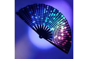 FGBETCV Faltbarer LED-Ventilator, beleuchteter Handfächer, leuchtend, groß, Bambus-Fächer, faltbar, Clack-Handfächer für Männer/Frauen, Handventilator für Musikfestival, Club, Veranstaltung, Party,