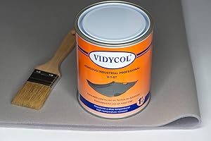 DESCONOCIDO Kit Tela para tapizar Techo de Coche, Pegamento Alta Temperatura y brocha (Gratis). Tejido Gris Claro foamizado de 2 Metros de Largo x 1,50m de Ancho. 1 litro de Cola y Pincel para aplicarlo