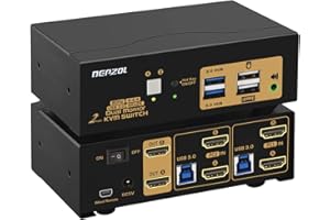 DEPZOL Commutateur KVM 2 ports USB 3.0 KVM double moniteur HDMI 4K 60 Hz pour clavier, souris, vidéo, périphériques pour 2 ordinateurs, 2 moniteurs avec câbles et audio 922HUA-3
