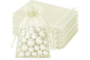 jijAcraft Cream Organza Gift Bags: 10x15cm Organza Drawstring Pouches, 50Pcs Wedding Jeweller Bags, Party Sweet Pouches for Wedding, Birthday, Party, Gift Wrapping