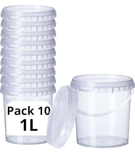 Lot De 12 Seaux En Plastique 1L Avec Couvercle - Transparent, Alimentaire, Empilables