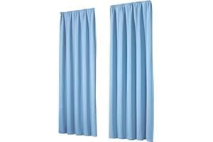 heimtexland Oekotex - Set di 2 tende oscuranti oscuranti, con fettuccia arricciata, protezione dal freddo, per cameretta dei bambini, modello 139, colore azzurro, 145 x 135 cm