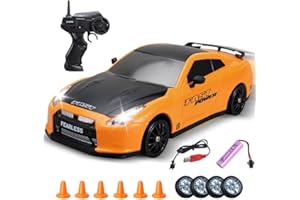 Afenau Coche RC Drift, 1:24 Coche Teledirigido Drift con Iluminación, 30 km/h, 2.4 GHz, 4WD Drift RC Car, Coche de Drift Teledirigido para Niños y Adultos a Partir de 6 Años (Amarillo)