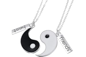 LINJINDE 2 piezas colgantes de cadena Yin Yang Taichi BFF para dos parejas Pärchen Couple, collares de amistad Ying Yang Haslkette con grabado Best Friends,socios joyería amor regalos para mejores amigos novia