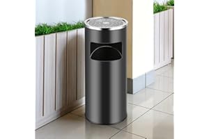 OHMG Contenitore per rifiuti da giardino, 30 L, posacenere rimovibile in acciaio inox, cestino rotondo con bidone e secchio interno, per interni ed esterni, commerciale (25 x 25 x 60 cm (nero))