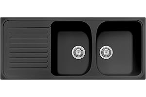 Plados Lavello in quarzo da cucina incasso HR1162 due vasche più scolapiatti - Nero Matt