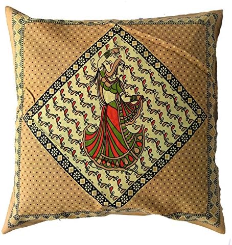 Kesrie Set of three pure cotton Jaipuri Rajasthani printed traditonal ethnic cushion cover size 16x16 inches