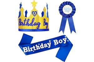 Bestomrogh 3 Pcs Blue Birthday Boy Sash Adjustable Birthday Boy Crown Hat Birthday Boy Badge Birthday Boy Party Supplies for Boys Birthday Party