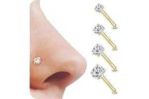 YADOCA 4 Stück 14K Gold 20G Nasenpiercing Chirurgenstahl Nasenpiercing Stecker Zirkonia Gerade Schraube L-Förmiger Nasenstecker 1,5/2/2,5/3 mm