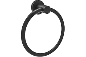 WZRUA Black Towel Ring Hand Towel Holder Wall Mounted, SUS304 Stainless Steel Modern Rounded Base Rustproof Towel Holder for Bathroom