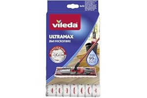 Vileda Ultramat 2 w 1 Wymienna Nakładka na Mopa, Mikrofibra, Biały/Czerwony, 13 x 13 x 3 cm