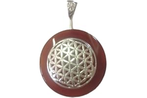 WLM Pendentif Donut avec Fleur de Vie en cornaline