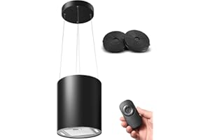 SNDOAS Island Cooker Hood, 700m³/h Airflow Extractor Hood with Remote Control, 35cm Recirculating Kitchen Extractor Fan, Carbon Filters, Class A+, 3 Speed, Adjustable Height