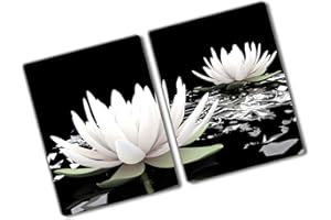 Tulup Tagliere Vetro Temperato - 2x40x52cm - Copri Piano Cottura - Ninfee