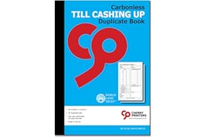 CHERRY PRINTERS Cherry | Carbonless NCR Till Cashing Up Duplicate Book | Formato A5 | 50 Set | Copia superiore perforata | Cucito e rilegato | Carta ecologica al carbonio bilanciata