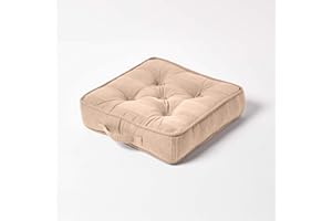 HOMESCAPES Rajput 100% Cotton Floor Cushion Beige 40 x 40 x 8 cm Square Indoor Garden Dining Chair Booster Seat Pad Cushion