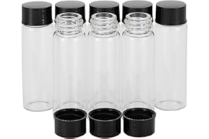 Unxuey 8pack 15ml (1/2 Oz) Clear Glass Vials Sample Glass Bottles with Plastic Screw Black Cap Transparent Lab Vials Lab Cosmetic Container